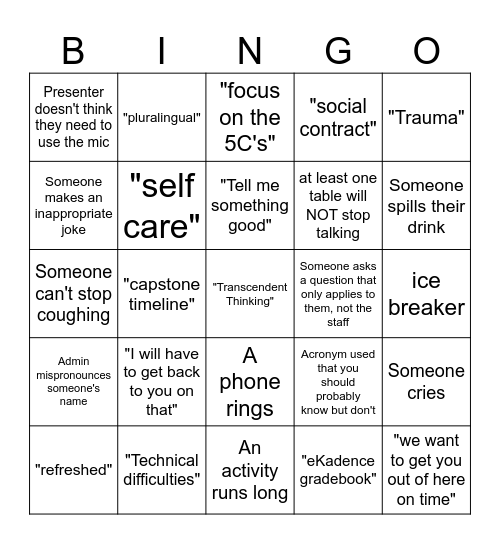 South JHS 8.5.24 Bingo Card