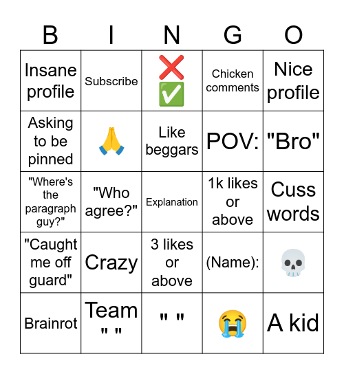 Comments Bingo Card