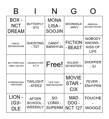 SUHO: KPOP SONG BINGO Card