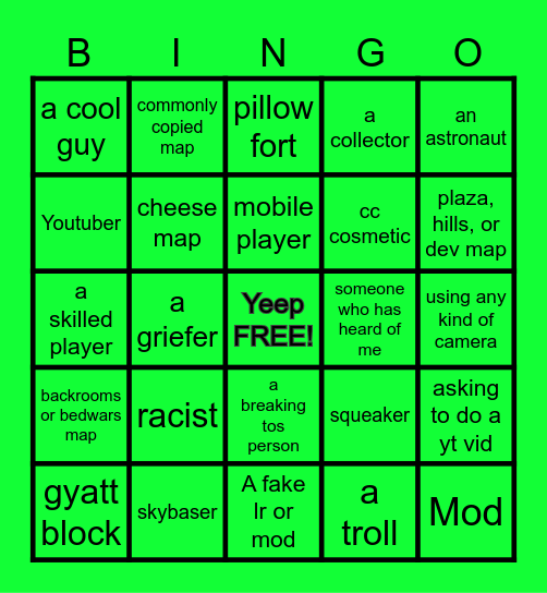 Yeeps Bingo Card