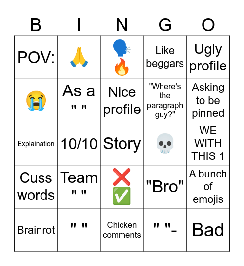 Comments Bingo Card