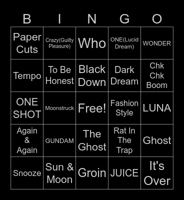 Song Roulette Bingo Card