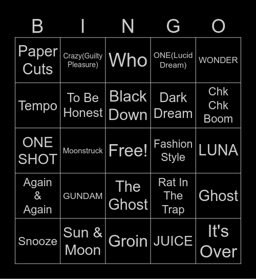 Song Roulette Bingo Card
