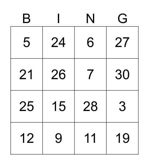 Birthday Bingo Card