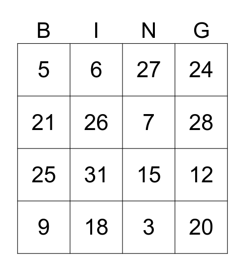 Birthday Bingo Card