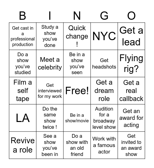 Theatre Goals Bingo Card