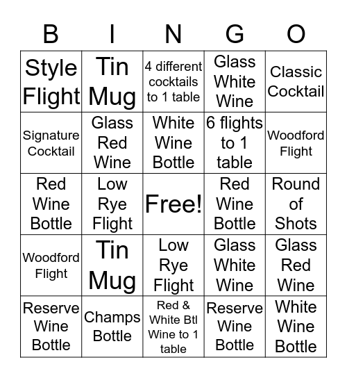 Bar Bingo Card