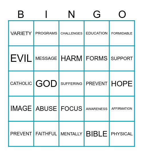 Physical Abuse Bingo Card