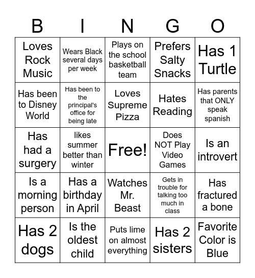 GET TO KNOW YOU... Find Someone WHO?? Bingo Card