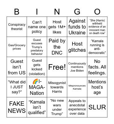 Political Debate Bingo Card