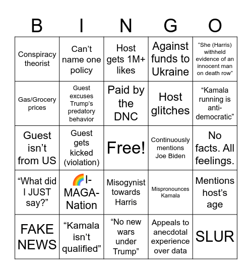 Political Debate Bingo Card