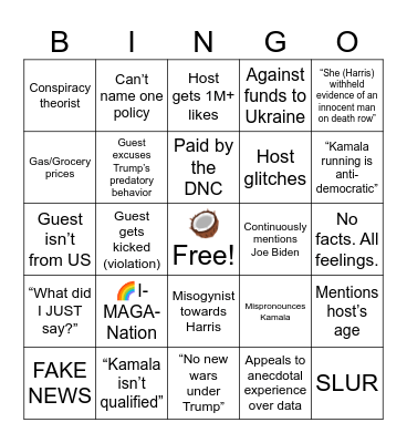 Political Debate Bingo Card