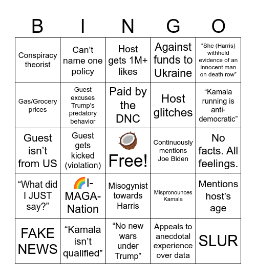 Political Debate Bingo Card