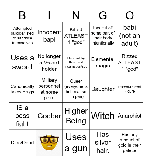 Nari's Characters Bingo Card