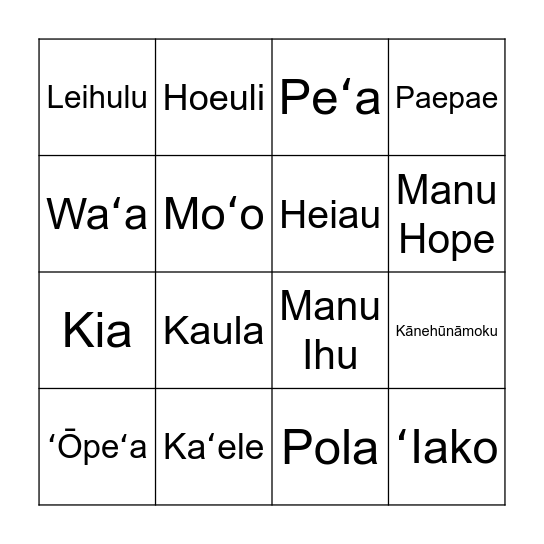 Nā Mahele Waʻa Bingo Card