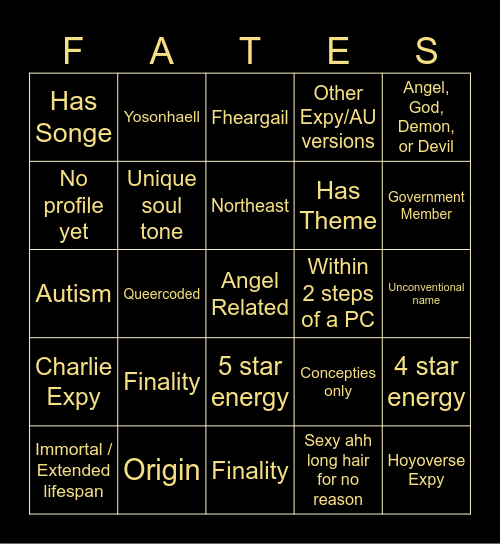 Gab OC Bingo Card