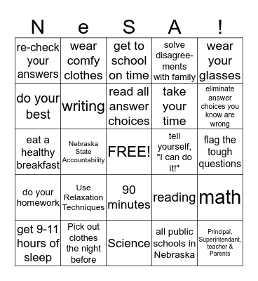 Test-Taking NeSA! Bingo Card