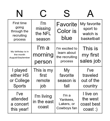 Untitled Bingo Card