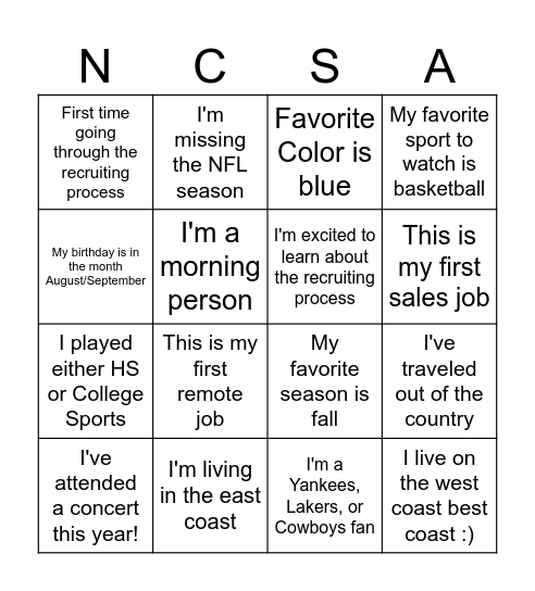 Untitled Bingo Card