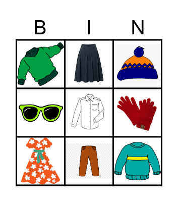 Clothes, clothes, clothes! Bingo Card