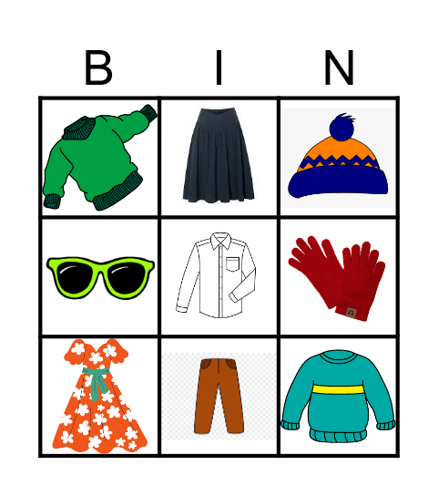 Clothes, clothes, clothes! Bingo Card