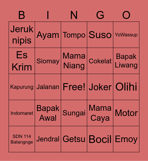 YeyeLalala Bingo Card