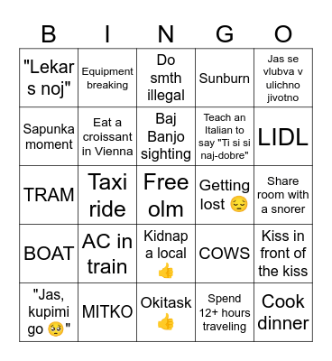 Travel Bingo Card