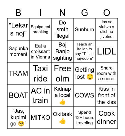 Travel Bingo Card