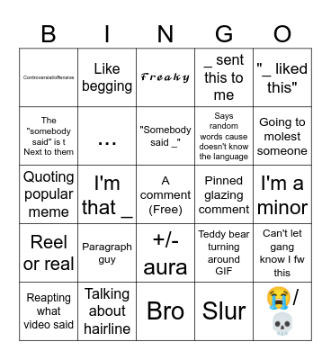Instagram comments ✨️ Bingo Card