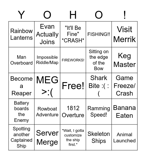 Sea Of Thieves Bingo Card