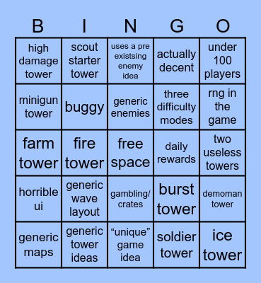 Generic Tower Defense Bingo Card