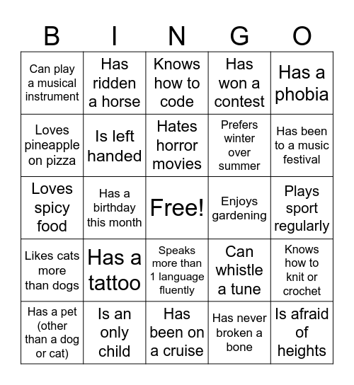 PHBE Team Bingo Card