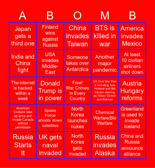 WW3 Bingo Card