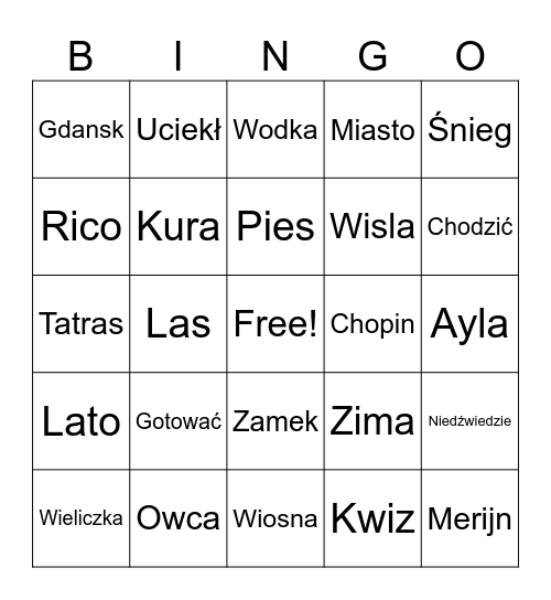 Polskie bingo Card