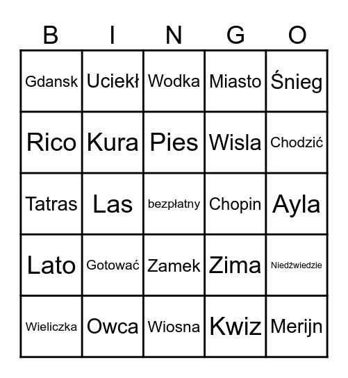 Polskie bingo Card