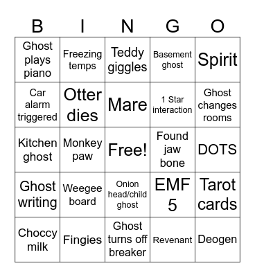 Phasmo Bingo 2.0 Bingo Card