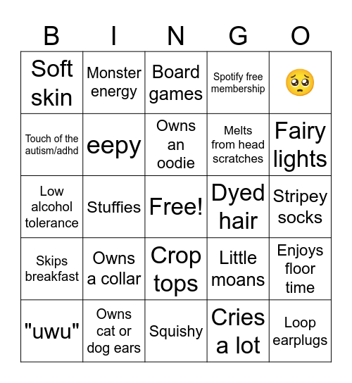you're just a lil cutie Bingo Card