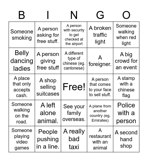 China Bingo Card