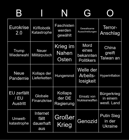 Katastrophen Bingo 2024 Bingo Card