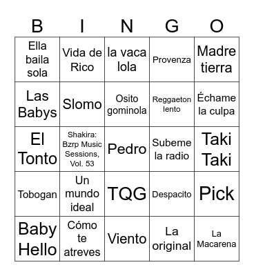 Bingo musical Bingo Card