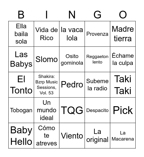 Bingo musical Bingo Card