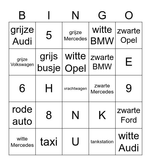 Auto kenteken Bingo Card