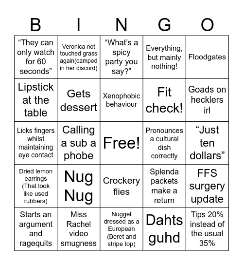 Lillytino Bingo Card