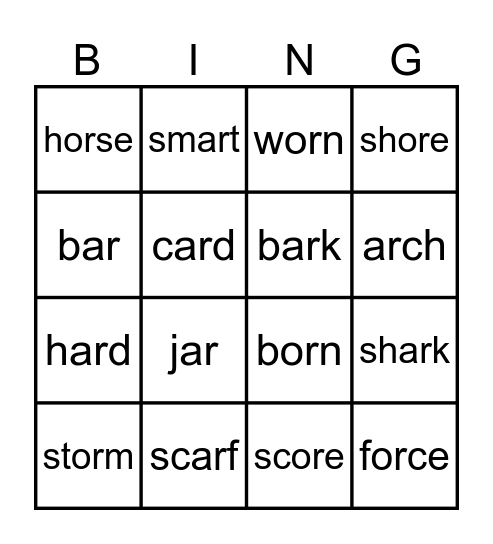 ar   or   ore   Bingo Card