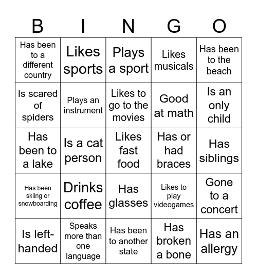 Ice breaker Bingo Card