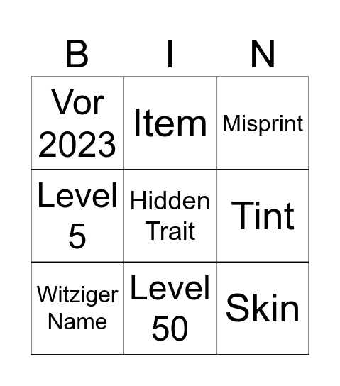 Untitled Bingo Card