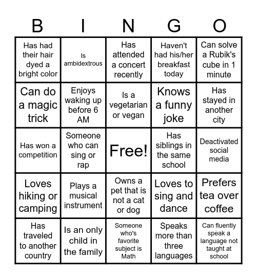 Human Bingo Card