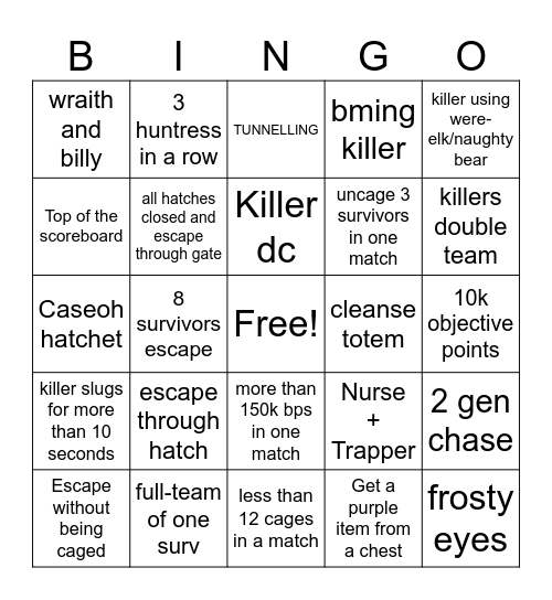 2v8 Survivor Bingo Card