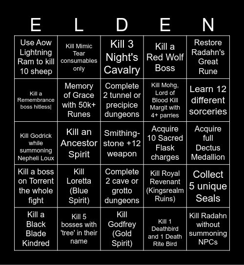 ELDEN RING Bingo Card