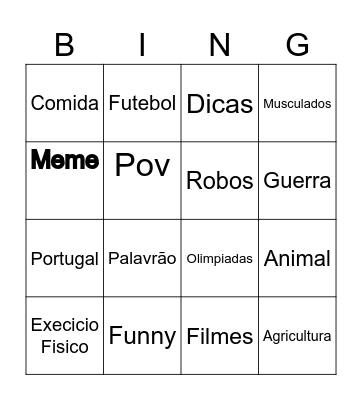 YouTube bingo Card